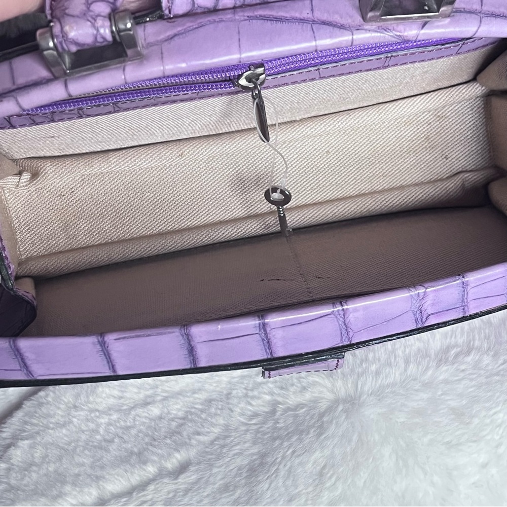 BOSCA Embossed Croc Full Grain Italian Leather Top Handle Bag in Lavender RARE - Picture 14 of 16